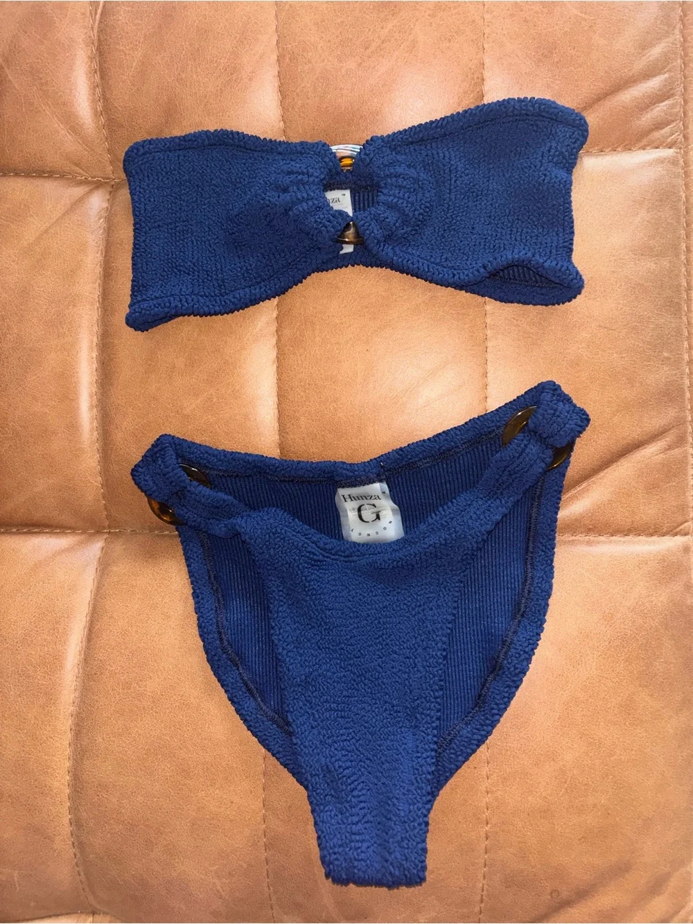 Hunza G Gloria Strapless Crinkle Bikini in Navy